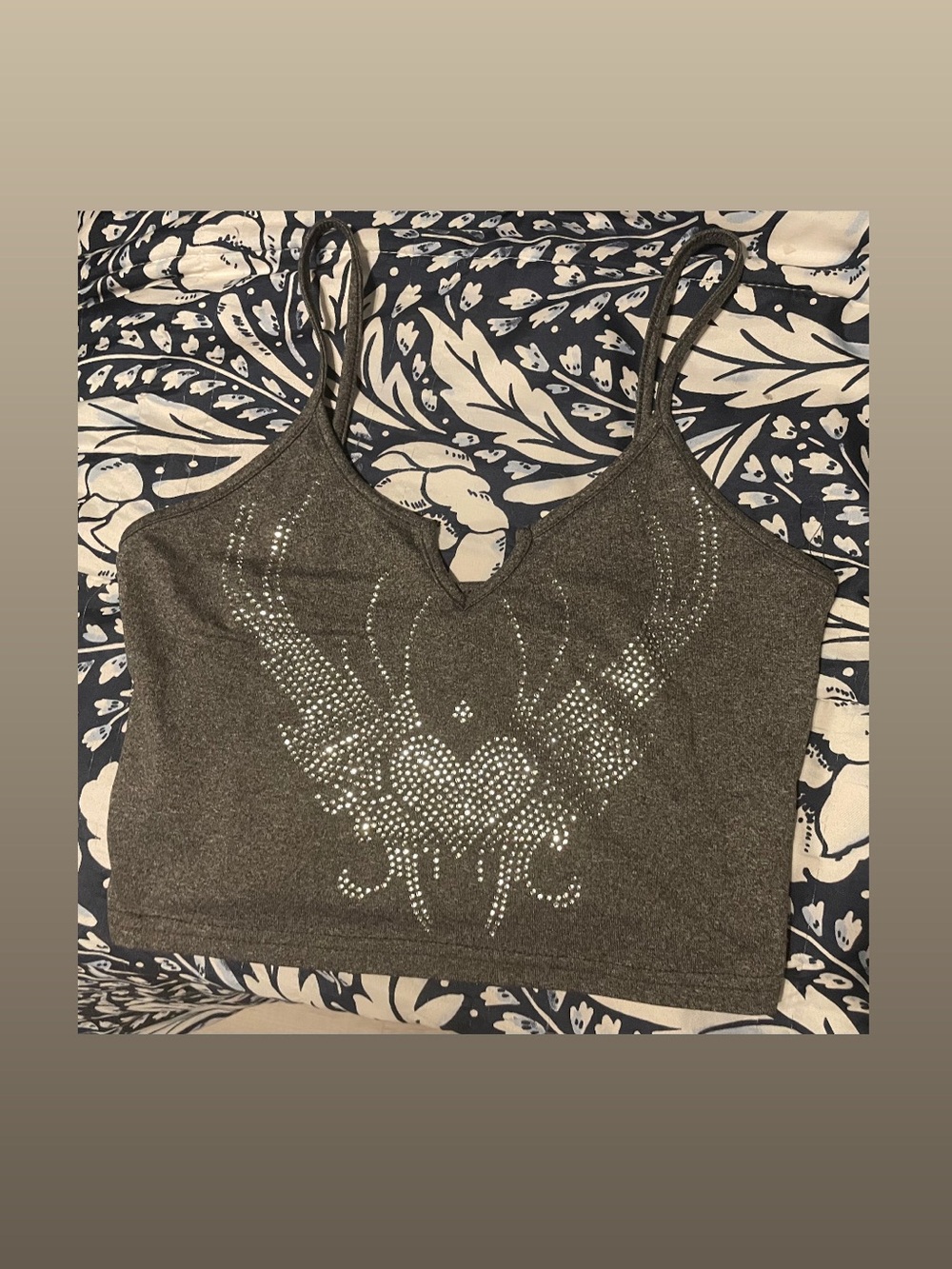 ROMWE Charcoal Gray Rhinestone Cami Top